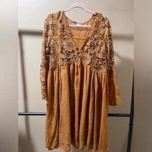 1X mustard dress with slip